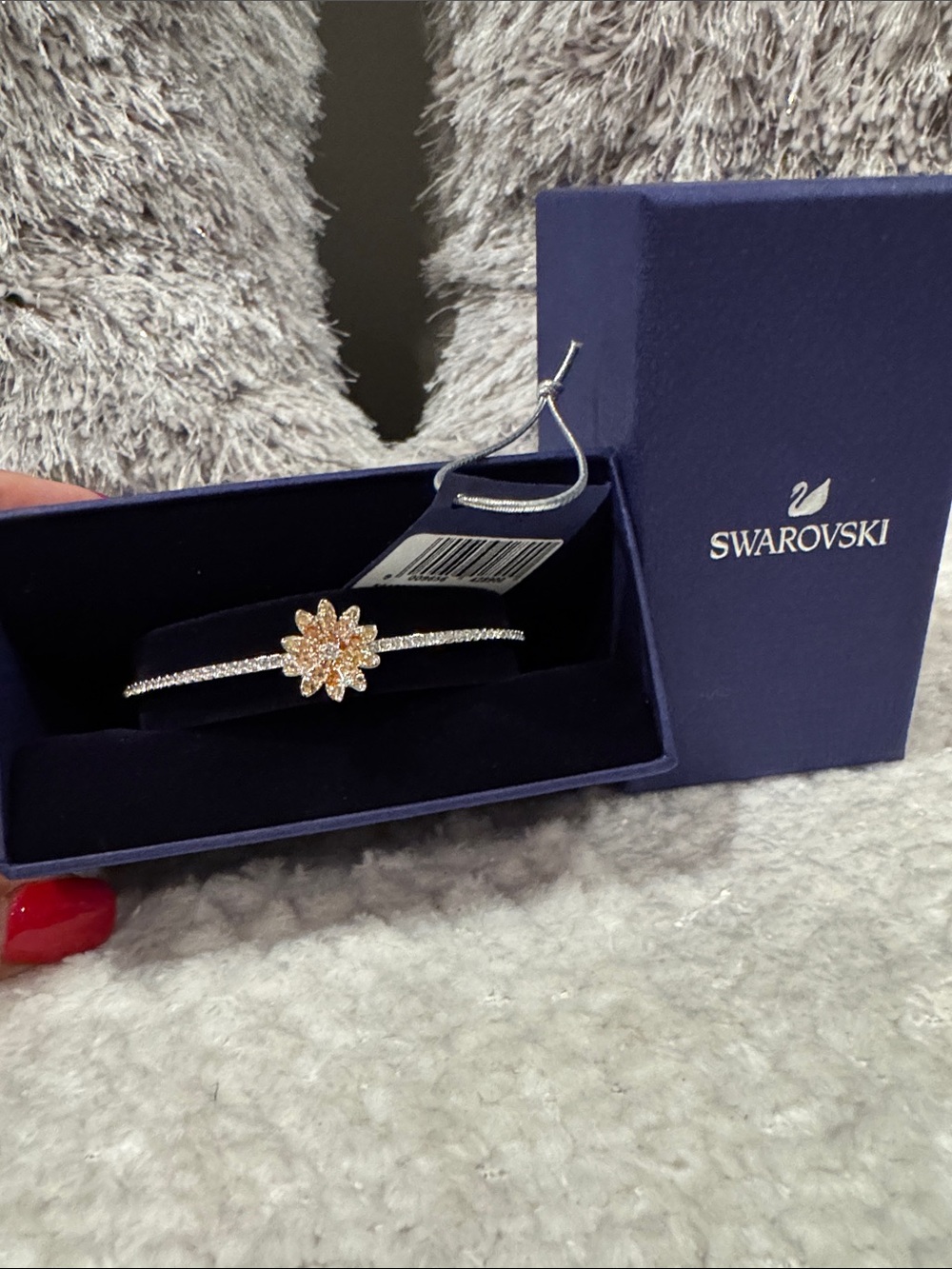 Swarovski Silver Bracelet with Pink Floral Crystal Center